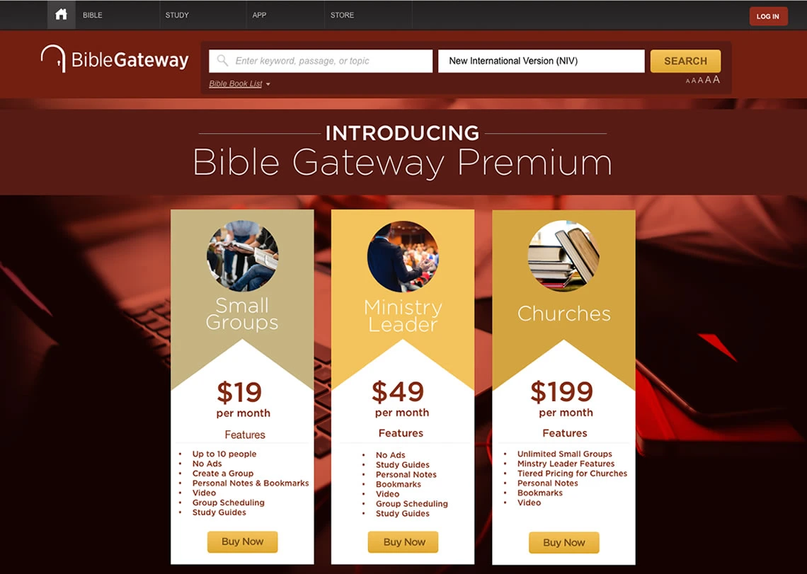 Bible Gateway pricing tiers