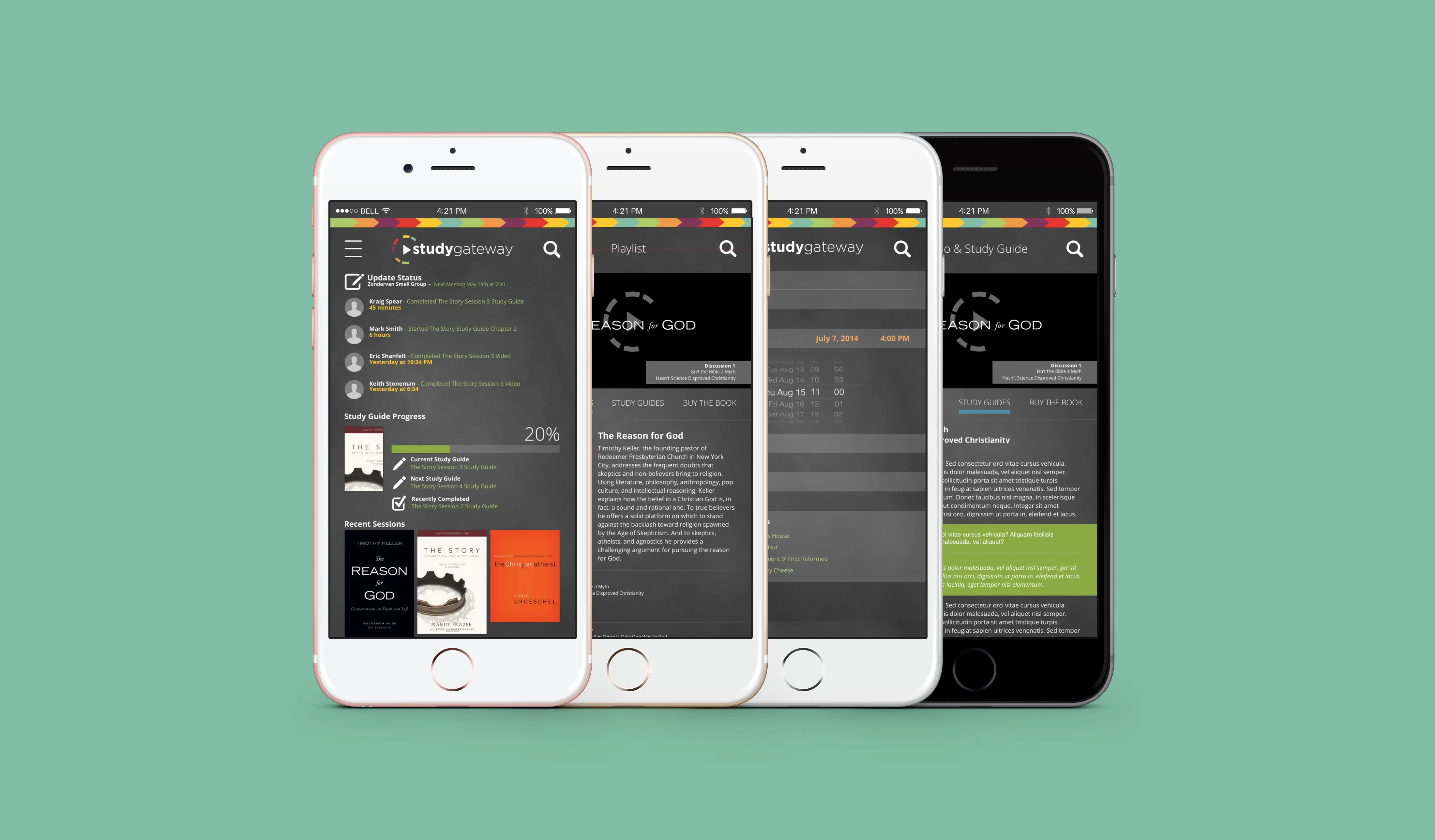 Study Gateway app, various interface screens
