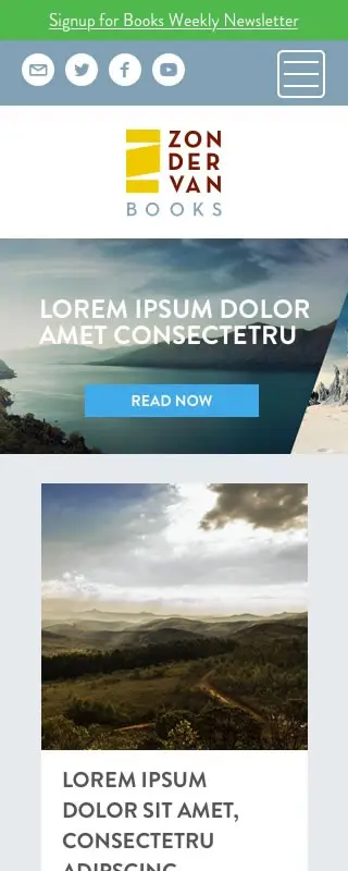 Mobile index page for ZondervanBook.com